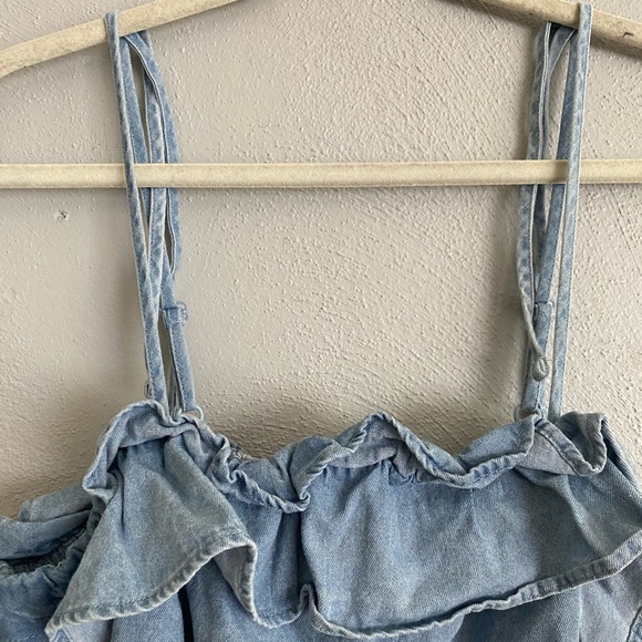 American Eagle Tank Top Size Medium Denim Boho Cropped NWT Ruffle - Picture 2 of 7